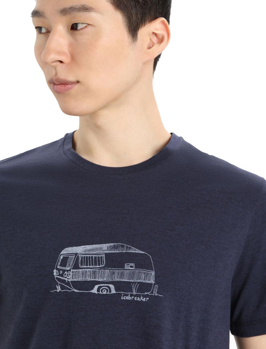 Men's Icebreaker Merino Central Classic Short Sleeve Caravan T Shirts Midnight Navy | CA 1798QMAZ